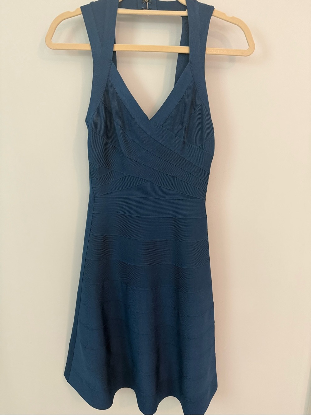 Herve Leger Deep Teal Sleeveless V-Neck Bandage Fit-and-Flare Dress